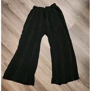 American Rag Black Large Pants Elastic Waist Lace Lounge Wide-Leg High Rise
